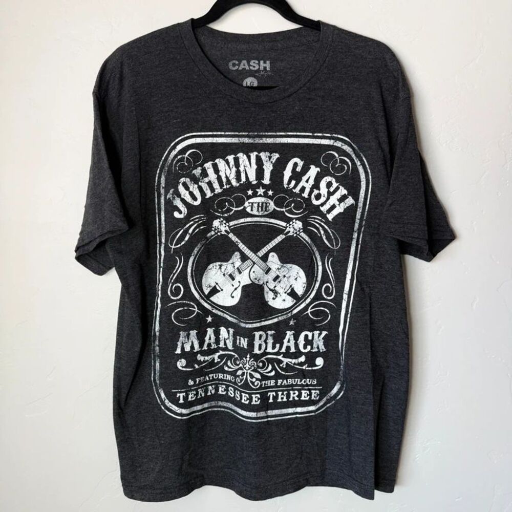 Johnny Cash T Shirt Large L Heather Charcoal Gray Man In Black Country Music Tee